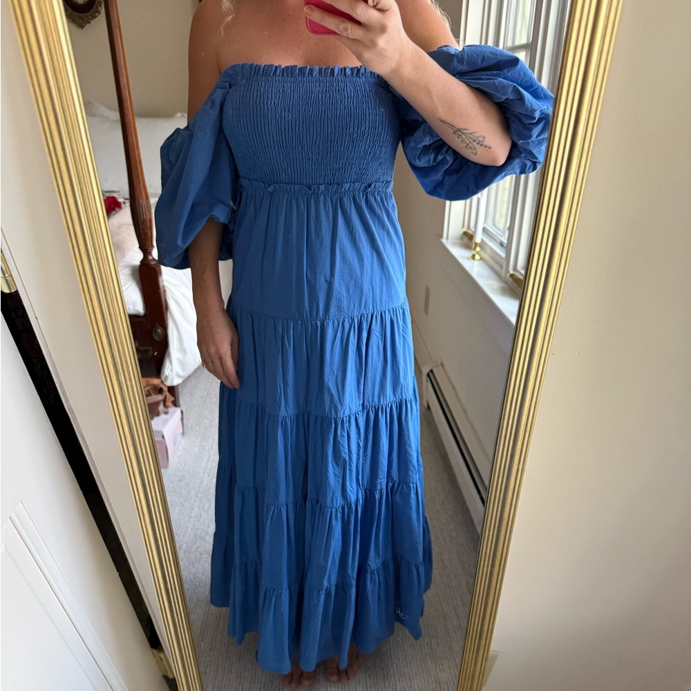MARBLE Blue Smocked Dress